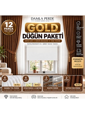 Damla Perde Gold Düğün Paketi 12 Parça Perde Seti