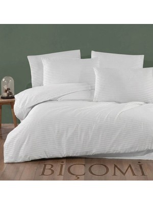 Biçomi Otel Konforunda Nefes Alan Lüks Çizgili Saten Çift Kişilik Nevresim Takımı