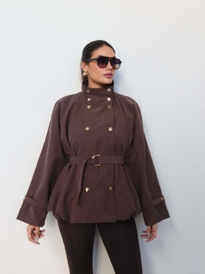 Esra Helvacı Gold Düğmeli Kemerli Trench