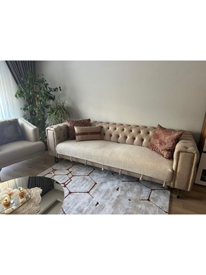 Dekorizyonum Döşemelik Püsküllü Koltuk Örtüsü Bej Rengi (95X210 Ebat)