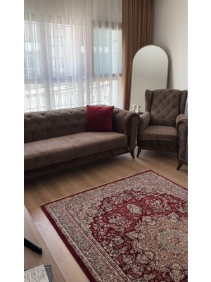 Dekorizyonum Döşemelik Püsküllü Koltuk Örtüsü Kahve Rengi Oturma Kısmı (95X210 Ebat)