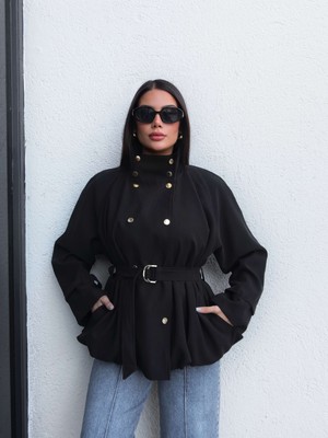 Esra Helvacı Gold Düğmeli Kemerli Trench