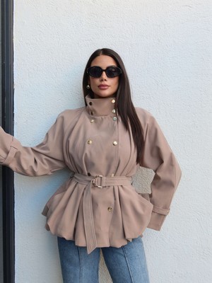 Esra Helvacı Gold Düğmeli Kemerli Trench