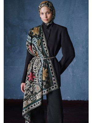 Fresh Scarfs Bloom Geometry Desen Vual Eşarp Siyah