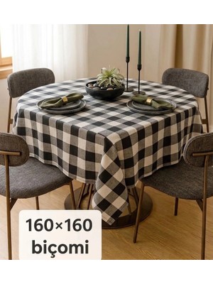 Biçomi Leke Dirençli & Ütü Istemeyen Fiber Ekose Masa Örtüsü – Kolay Temizlenen Sofra Bezi (160X160 Cm, Siyah)
