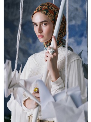 Fresh Scarfs Bloom Geometry Desen Vual Eşarp Mavi