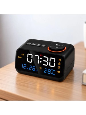 Multizone Masa Saati LED Dijital Fm Radyo Çift Alarm Sıcaklık Nem Gösterge Şarjlı Pilli Fonksiyonel