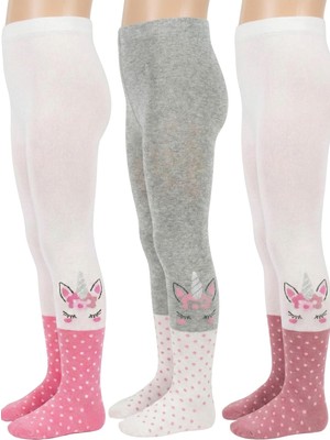 Ed Collection Hstore Kız Çocuk 3'lü Paket Unicorn Desenli Puantiyeli Pamuklu Külotlu Çorap Seti (11-12 Yaş)