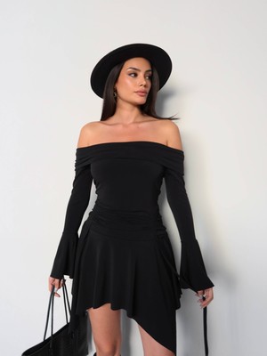 Esra Helvacı Omuz Açık Asimetrik Mini Elbise E.h Collection
