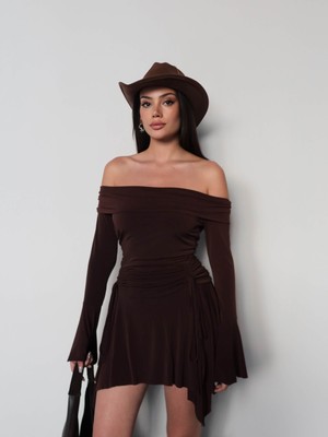 Esra Helvacı Omuz Açık Asimetrik Mini Elbise E.h Collection