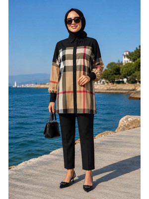 Invee Ekose Desenli Siyah Tunik 6652