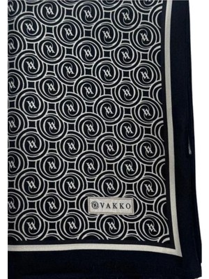 Vakko Tivil Monogram Şal 41407-SIYAH Ekru