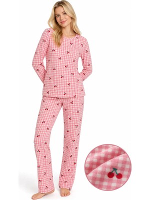 Sleeproom Kadın Süet Mevsimlik Ekose Desen Pembe Pijama Takımı