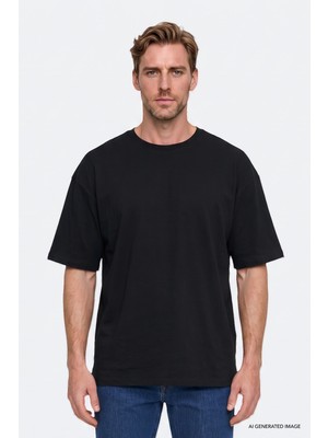 Altınyıldız Classics %100 Pamuk Oversize Fit Rahat Kesim Bisiklet Yaka Basic Tişört