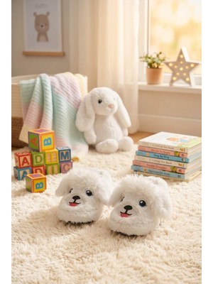 Oksit Eğlenceli Köpekcik Figürlü Peluş Çocuk Ev Botu Panduf (Kaydırmaz Taban)
