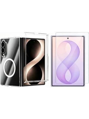 Vendas Galaxy Z Fold 8 Uyumlu Kamera Çıkıntılı M-Safe Şarj Özellikli Şeffaf Zore London Sert PC Kapak + Nano Ekran Koruyucu