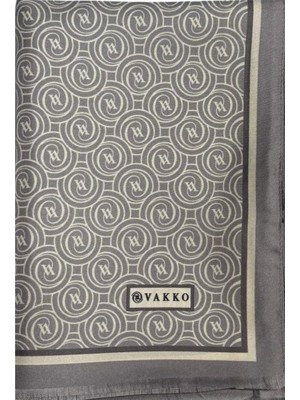 Vakko Tivil Monogram Şal 41407-GRI Ekru
