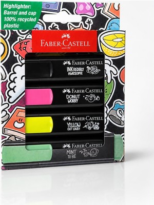 Faber-Castell 4'lü Fosforlu Kalem Seti Geniş Uçlu Renkli Işaretleme Kalemi
