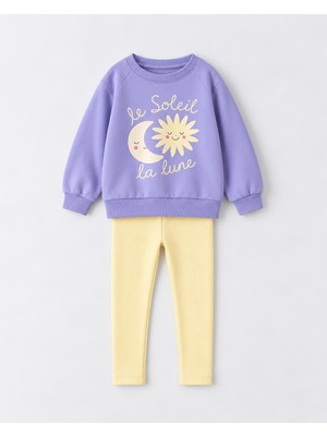 Yiğit Butik Kız Çocuk Güneş Ay Baskılı Sweatshirt Tayt Alt Üst Takım