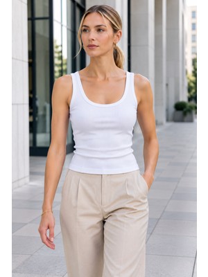 Quhox Kadın U Yaka Kaşkorse Atlet – Fitilli Basic Model Beyaz
