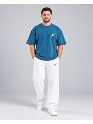 Backlain Mod Style Erkek Iki Iplik 2 Parça Takım Oversize Bisiklet Yaka Tişört ve Rahat Kesim Pantolon