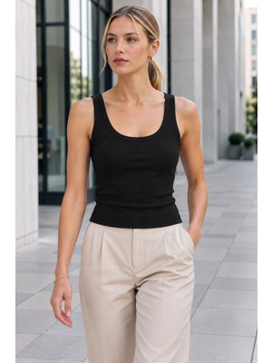 Quhox Kadın U Yaka Kaşkorse Atlet – Fitilli Basic Model Siyah