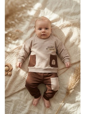 Hoppa Nova Soft Cotton Gri Cepli Bebek Alt Üst Takım - %100 Pamuklu Sweatshirt ve Eşofman Altı Kombini