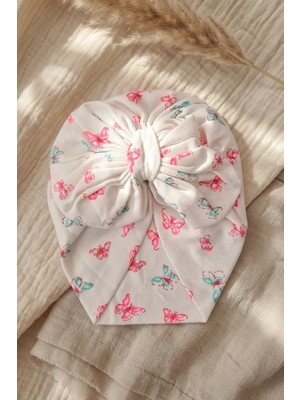 Hoppa Papillon Serisi Butterfly Desenli Fiyonklu Bebek Bone 6-12 Ay - %100 Pamuklu Esnek Ribana Bebek Saç