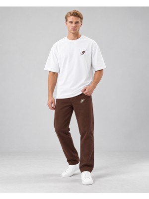 Backlain Mod Style Erkek Iki Iplik 2 Parça Takım Oversize Bisiklet Yaka Tişört ve Rahat Kesim Pantolon
