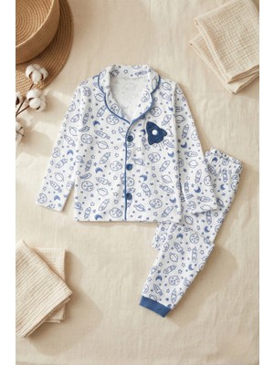 Hoppa Galaksi Roket Nakışlı % 100 Pamuk Yakalı Erkek Çocuk Pijama Takımı