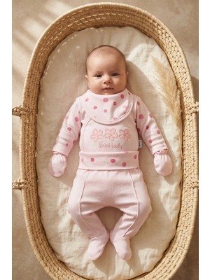 Hoppa Flora Mini Lady %100 Pamuklu Puantiyeli Pembe Yenidoğan Hastane Çıkışı - 5 Parça Bebek Takımı