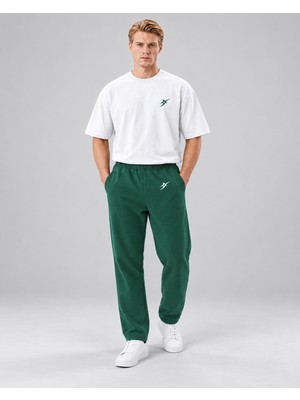 Backlain Mod Style Erkek Iki Iplik 2 Parça Takım Oversize Bisiklet Yaka Tişört ve Rahat Kesim Pantolon