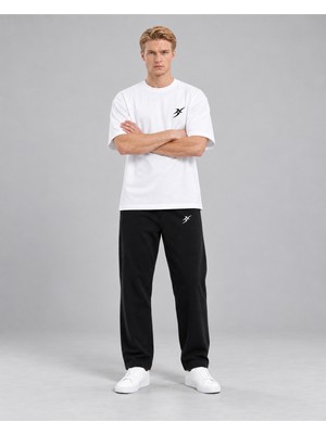 Backlain Mod Style Erkek Iki Iplik 2 Parça Takım Oversize Bisiklet Yaka Tişört ve Rahat Kesim Pantolon