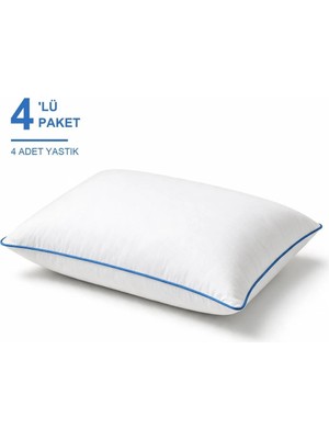 Binna Soft Eco Biyeli Yastık 4'li Paket 50X70 cm 800 gr Boncuk Silikon Elyaf Dolgulu - Mavi