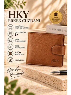 HKY HAKİKİ DERİ İSME ÖZEL KALEM ANAHTARLIKLI ERKEK CÜZDAN