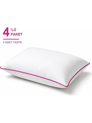 Binna Soft Eco Biyeli Yastık 4'li Paket 50X70 cm 700 gr Boncuk Silikon Elyaf Dolgulu - Fuşya