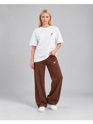 Backlain Mod Style Kadın Iki Iplik 2 Parça Takım Oversize Bisiklet Yaka Tişört ve Rahat Kesim Pantolon