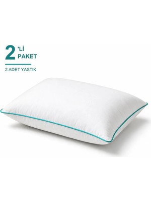 Binna Soft Eco Biyeli Yastık 2'li Paket 50X70 cm 700 gr Boncuk Silikon Elyaf Dolgulu - Turkuaz