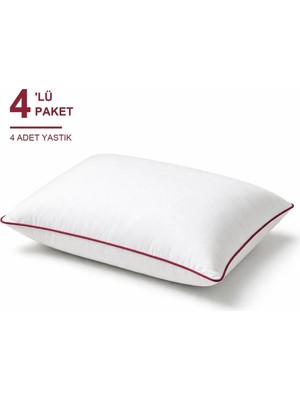 Binna Soft Comfort Touch Biyeli Yastık 4'li Paket 50X70 cm 900 gr Boncuk Silikon Elyaf Dolgulu - Vişne