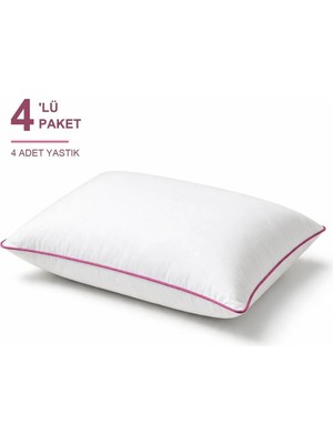 Binna Soft Comfort Touch Biyeli Yastık 4'li Paket 50X70 cm 900 gr Boncuk Silikon Elyaf Dolgulu - Pembe