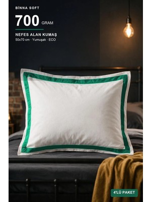 Binna Soft Eco Biyeli Yastık 4'li Paket 50X70 cm 700 gr Boncuk Silikon Elyaf Dolgulu - Zümrüt Yeşili