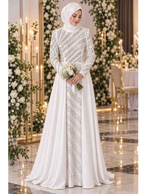 Gül&Can Butik 🤍 Tesettür Nikah Elbisesi – Zarif ve Işıltılı Tasarım