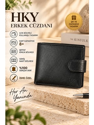HKY HAKİKİ DERİ İSME ÖZEL KALEM ANAHTARLIKLI ERKEK CÜZDAN