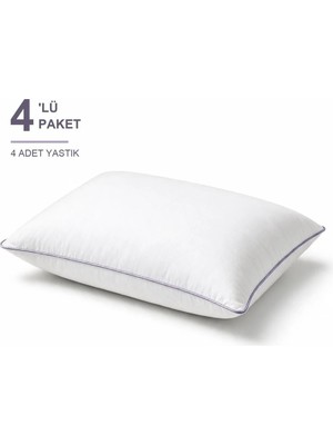 Binna Soft Eco Biyeli Yastık 4'li Paket 50X70 cm 800 gr Boncuk Silikon Elyaf Dolgulu - Lavanta