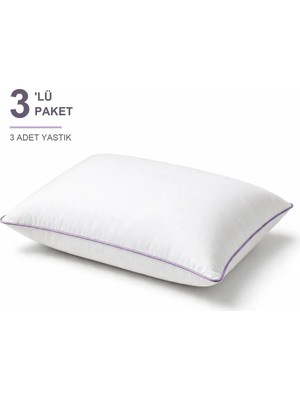 Binna Soft Comfort Touch Biyeli Yastık 3'li Paket 50X70 cm 1000 gr Boncuk Silikon Elyaf Dolgulu - Lila