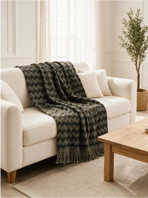 Binna Soft Koltuk Örtüsü 200X240 cm Püsküllü Çok Amaçlı Koltuk Şalı - Antrasit Haki