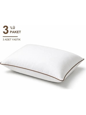 Binna Soft Comfort Touch Biyeli Yastık 3'li Paket 50X70 cm 1000 gr Boncuk Silikon Elyaf Dolgulu - Kahverengi