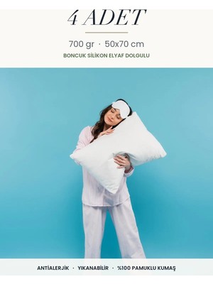 Binna Soft Eco 4 Adet 700 gr Boncuk Silikon Elyaf Dolgulu Yastık 50X70 cm Antialerjik Yıkanabilir Otel Yastığı Seti
