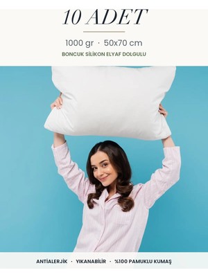 Binna Soft Comfort Touch 10 Adet 1000 gr Boncuk Silikon Elyaf Dolgulu Yastık 50X70 cm Antialerjik Yıkanabilir Otel Yastığı Seti