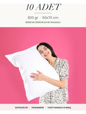 Binna Soft Comfort Touch 10 Adet 900 gr Boncuk Silikon Elyaf Dolgulu Yastık 50X70 cm Antialerjik Yıkanabilir Otel Yastığı Seti